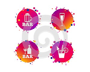 Bar or Pub icons. Glass of beer and champagne. Vector