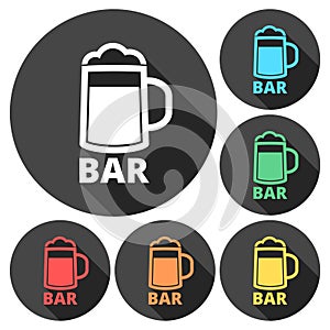 Bar or Pub sign icon, Set of beer icons