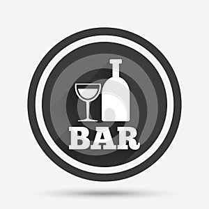 Bar or Pub sign icon. Wine bottle and Glass.