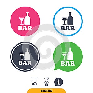 Bar or Pub sign icon. Wine bottle and Glass.