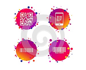 Bar and Qr code icons. Scan barcode symbol. Vector