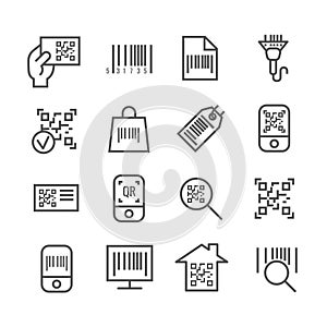 Bar and qr code scanning vector thin line icons