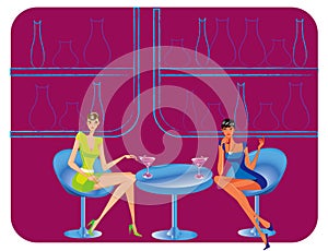 Bar restaurant lounge coffee women Illustration ve