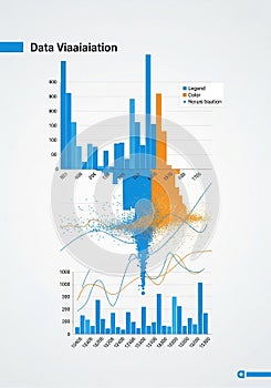 Bar and scatter plot featuring two main sections. The top bar chart has blue and