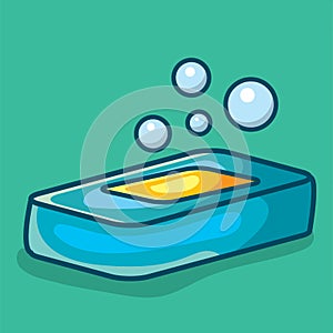 Bar soap with float bubbles vector illustration in flat style