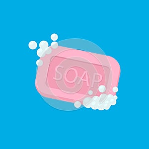 Bar of soap with foam isolated on white background. Vector illustration