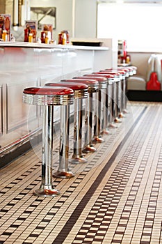 Bar stools in a fifties style diner.