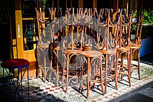 Bar stools stacked together