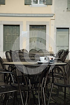 Bar table with cofee cups