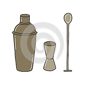 Bar tools doodle icons, vector illustration