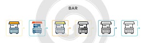 Bar vector icon in 6 different modern styles. Black, two colored bar icons designed in filled, outline, line and stroke style.