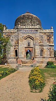 Bara Gumbad is a medieval monument in Lodhi Gardens, Delhi, India. Big dome, Nizam Khan Sikandar. Mosque muslim, temple