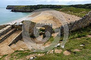 Barafundle Bay Wales. Overlooking the stunning beach at Barafundle Bay on the Pembrokeshire coast of South Wales UK Europe