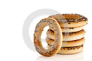 Baranki (bagels) for tea - a bread product in the form of a ring, isolated on a white background.