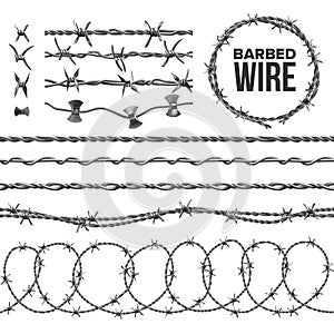 Barb Wire Collection With Razor Detail Set Vector