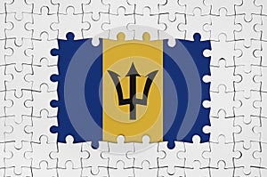 Barbados flag in frame of white puzzle pieces with missing central part