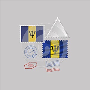 BARBADOS flag postage stamp set, isolated on gray background