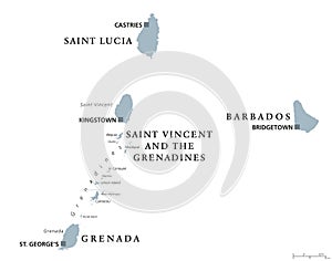 Barbados, Grenada, Saint Lucia, Saint Vincent political map