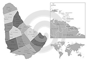 Barbados - highly detailed black and white map.