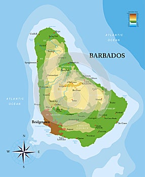 Barbados island highly detailed physical map photo