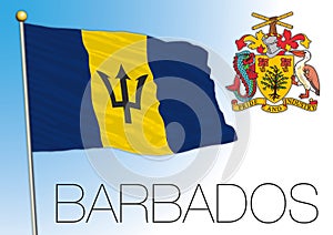 Barbados official national flag and coat of arms