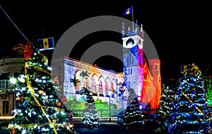 Barbados Parliament Building with Festive Ligts