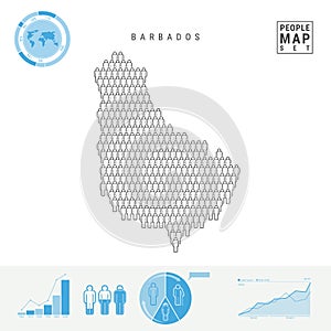 Barbados People Icon Map. Stylized Vector Silhouette of Barbados. Population Growth and Aging Infographics