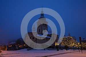 Barbakan Town castle during winter evening at Banska Bystrica