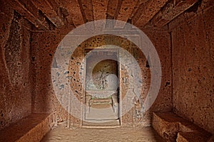 Barbarano Romano, Viterbo, Lazio, Italy: Etruscan necropolis of San Giuliano, interior of an ancient tomb, 2500 years old photo