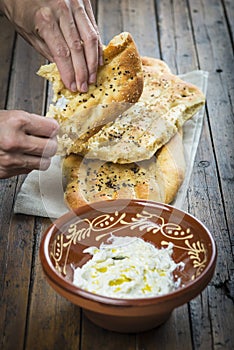 Barbari or Persian bread and strained yogurt