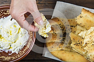 Barbari or Persian bread and strained yogurt