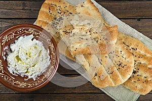 Barbari or Persian bread and strained yogurt