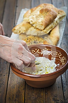 Barbari or Persian bread and strained yogurt