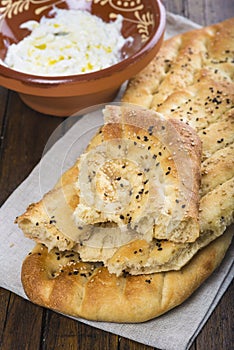 Barbari or Persian bread and strained yogurt