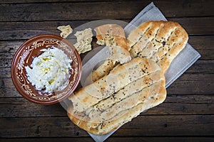 Barbari or Persian bread and strained yogurt