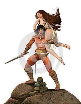 Barbarian Fantasy Warrior Fights for Princess photo