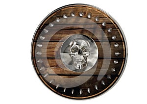 Barbarian Medieval Shield with skull isolated in white background with clip