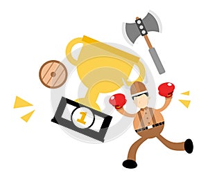 barbarian viking and champion trophy cartoon doodle business flat design style