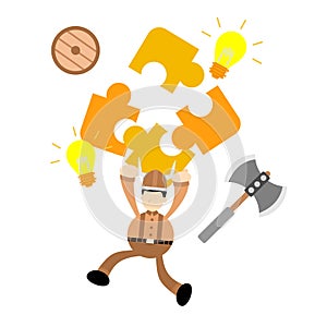 barbarian viking and puzzle lamp idea business cartoon doodle flat design vector illustration