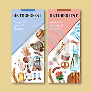 Barbecue, beer and trachten outfit flyer design element isolated watercolor illustration
