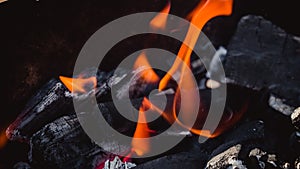 Barbecue burning charcoal for grilling