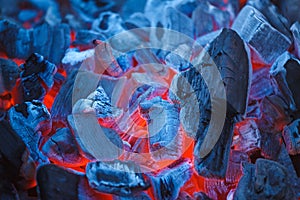 Barbecue Charcoals with Red Glow and Fire