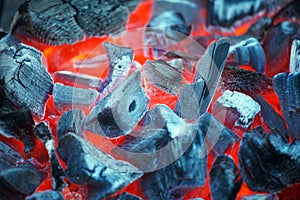 Barbecue Charcoals with Red Glow and Fire