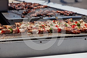 Barbecue Chicken Kabobs Being Grilled At An Amusement Park