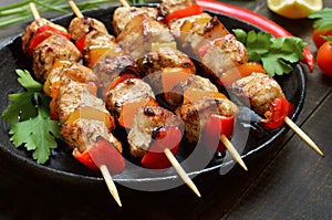 Barbecue, chicken kebab with vegetables