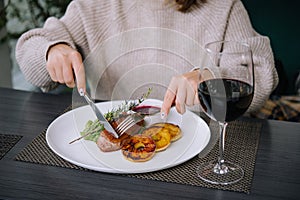 Barbecue dry aged wagyu flank steak with pineapples and chimichurri sauce