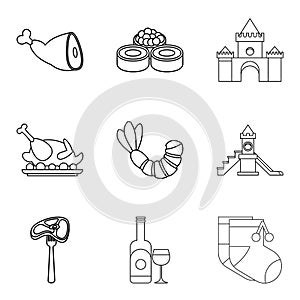 Barbecue for familie icons set, outline style photo
