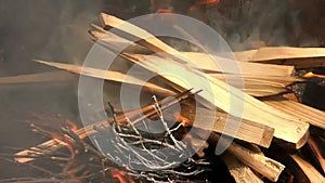 Barbecue Fire - Burning Wood On Slow Motion 01