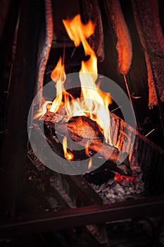 Barbecue fire grill with cooking salmon fish