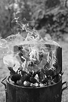 Barbecue fireplace black and white